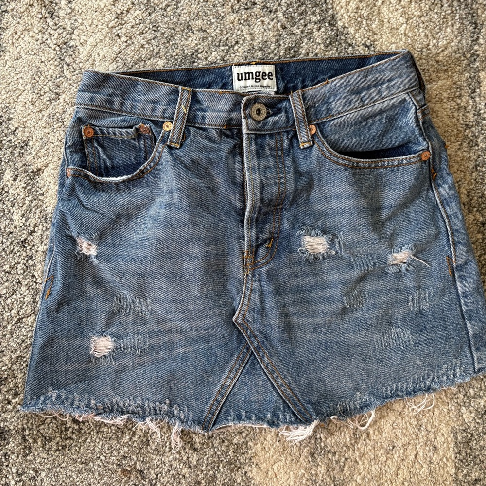 Umgee Distressed Blue Denim Mini Skirt